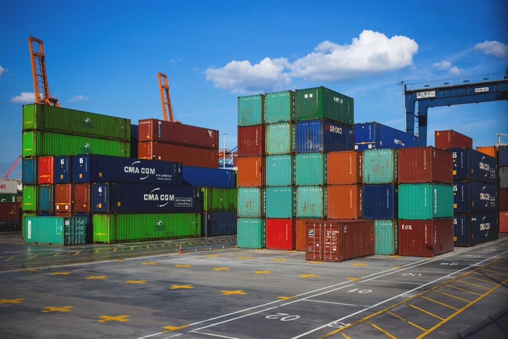 Stacked shipping containers at port